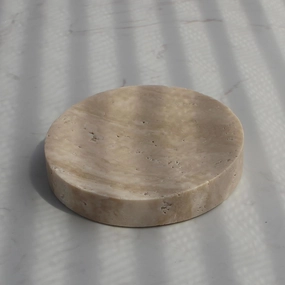 Natural Beige Travertine Soap Dish, Round Small Jewelry Dish, Sponge Holder for Bathroom, Kitchen