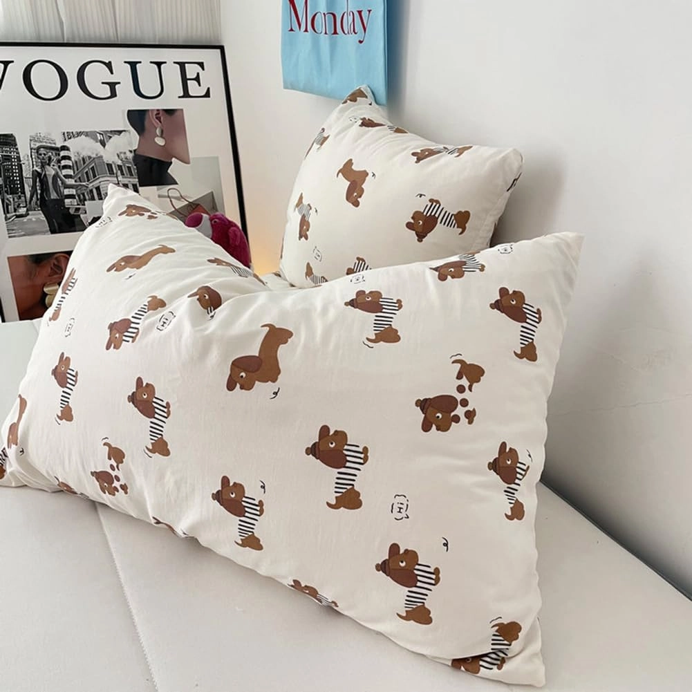 Nayoroom Dachshund Duvet Cover Queen Size Brown Striped Dog Printed Anime Bedding Set 3 Pcs Kids Girls Soft Microfiber Cute Comforter Cover with Zipper Closure
