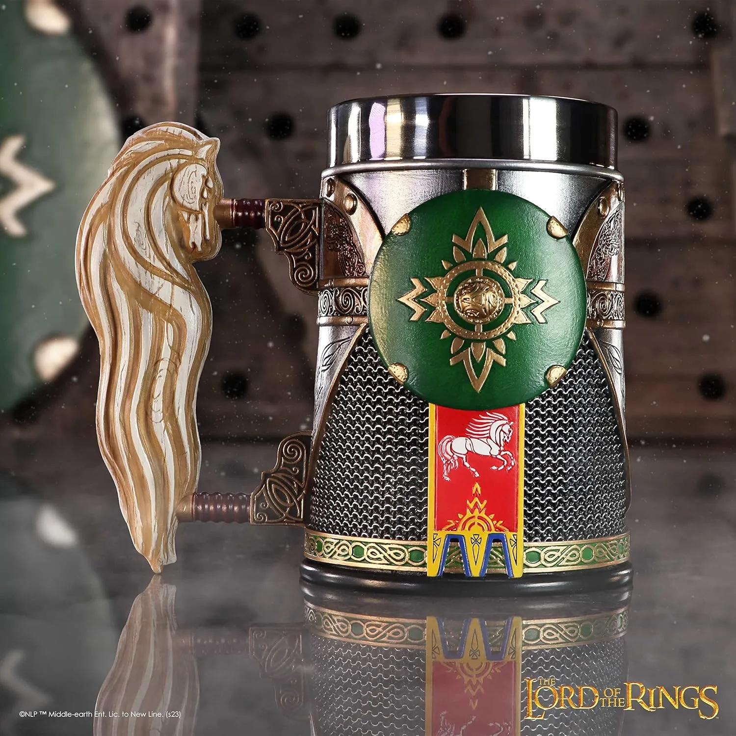 Nemesis Now Lord of the Rings Merchandise Tankard, Hand-Painted Resin Beer Mug with Removable Insert, 15.5cm - Rohan