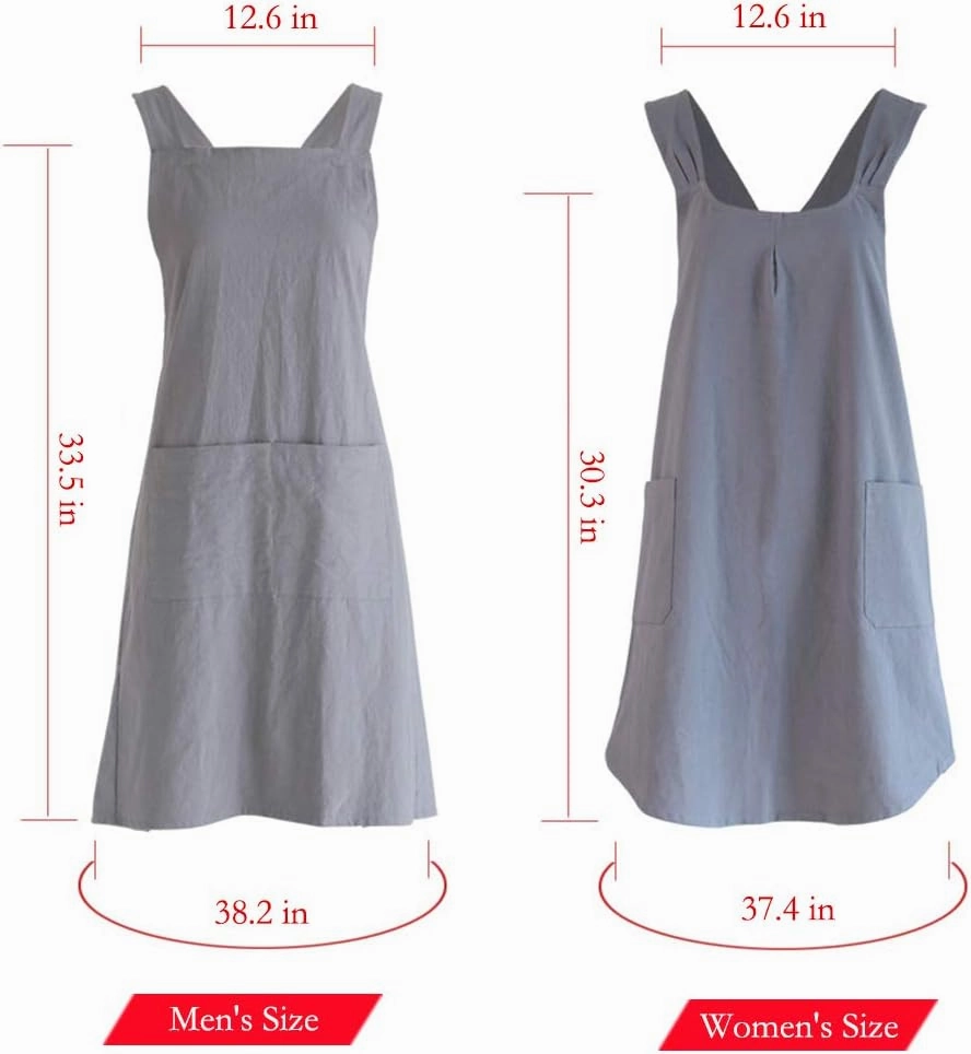 NEWGEM Japanese Linen Cross Back Kitchen Cooking Aprons for Women with Pockets Cute for Baking Painting Gardening Cleaning Gray