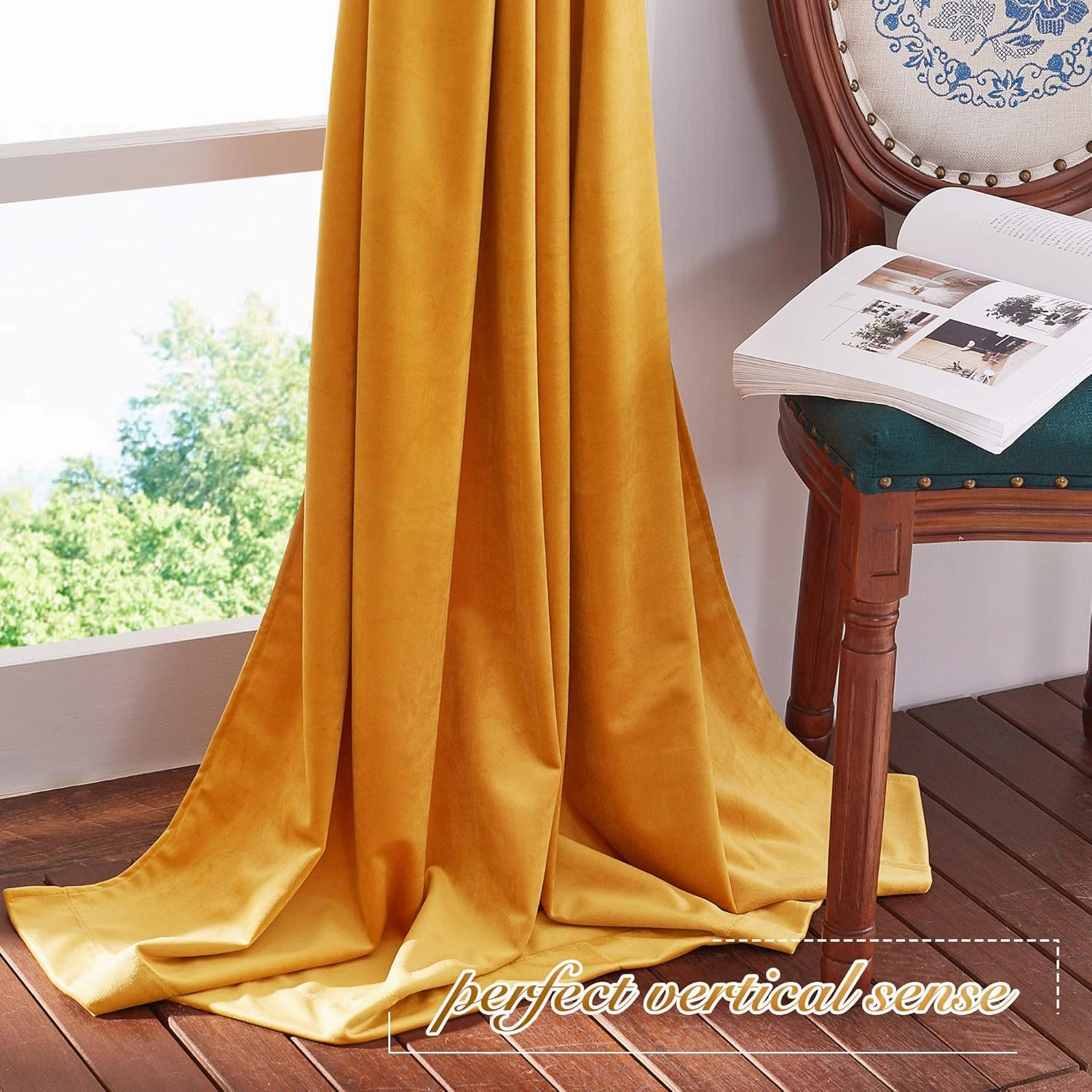 NICETOWN Halloween Warm Gold Velvet Curtains, Room Darkening Drapes for Drawing Room/Dining Room/Holiday Fete, Classic Privacy Protect Panels for Summer, Autumn & Winter (1 Pair, 95 inch)