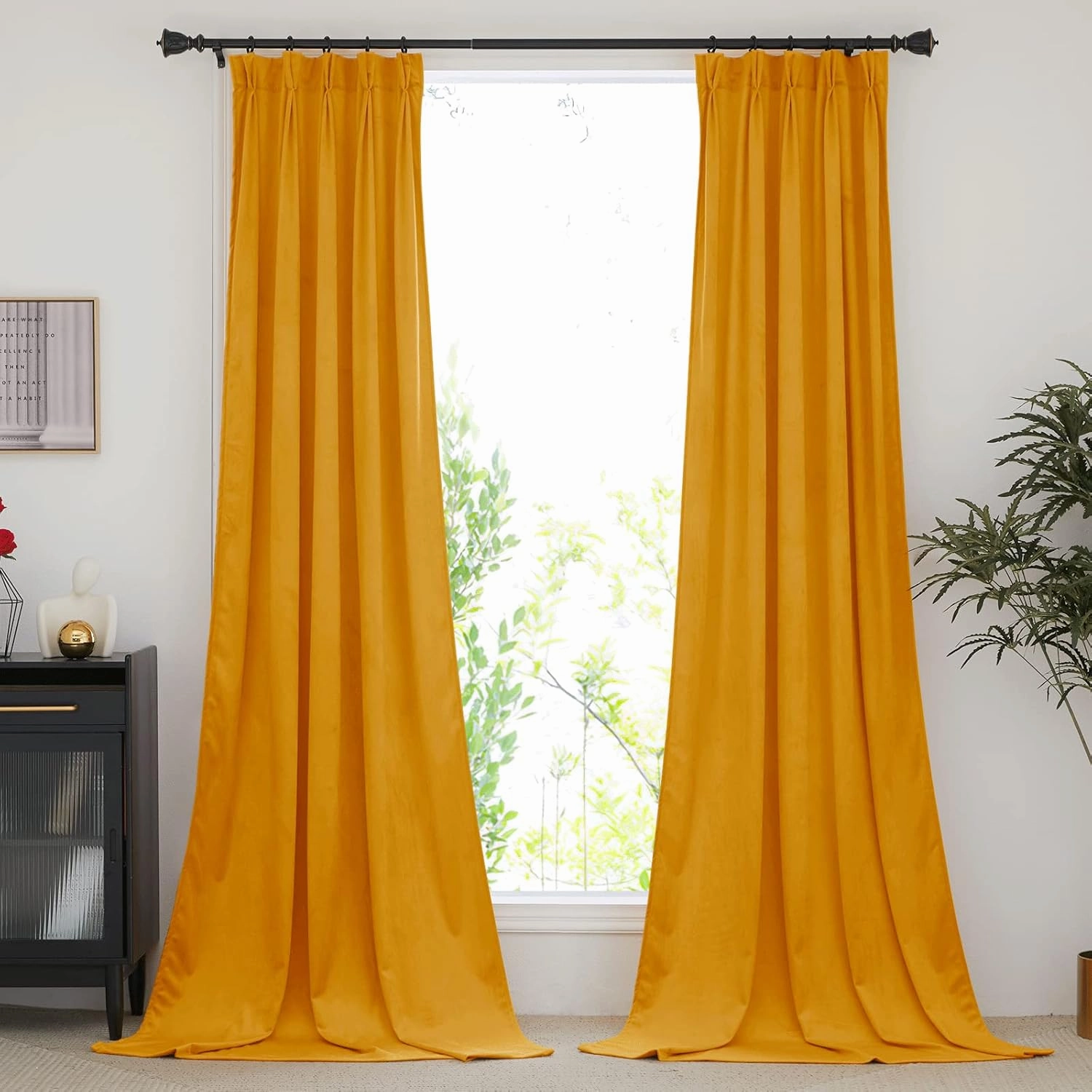 NICETOWN Halloween Warm Gold Velvet Curtains, Room Darkening Drapes for Drawing Room/Dining Room/Holiday Fete, Classic Privacy Protect Panels for Summer, Autumn & Winter (1 Pair, 95 inch)