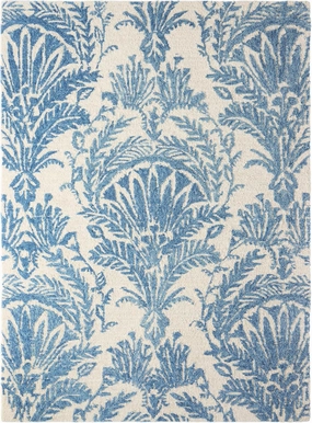 Nicole Miller New York Mod Damask Chambray Handcrafted Area Rug, 100% Wool Rug, Blue, 5'x7’