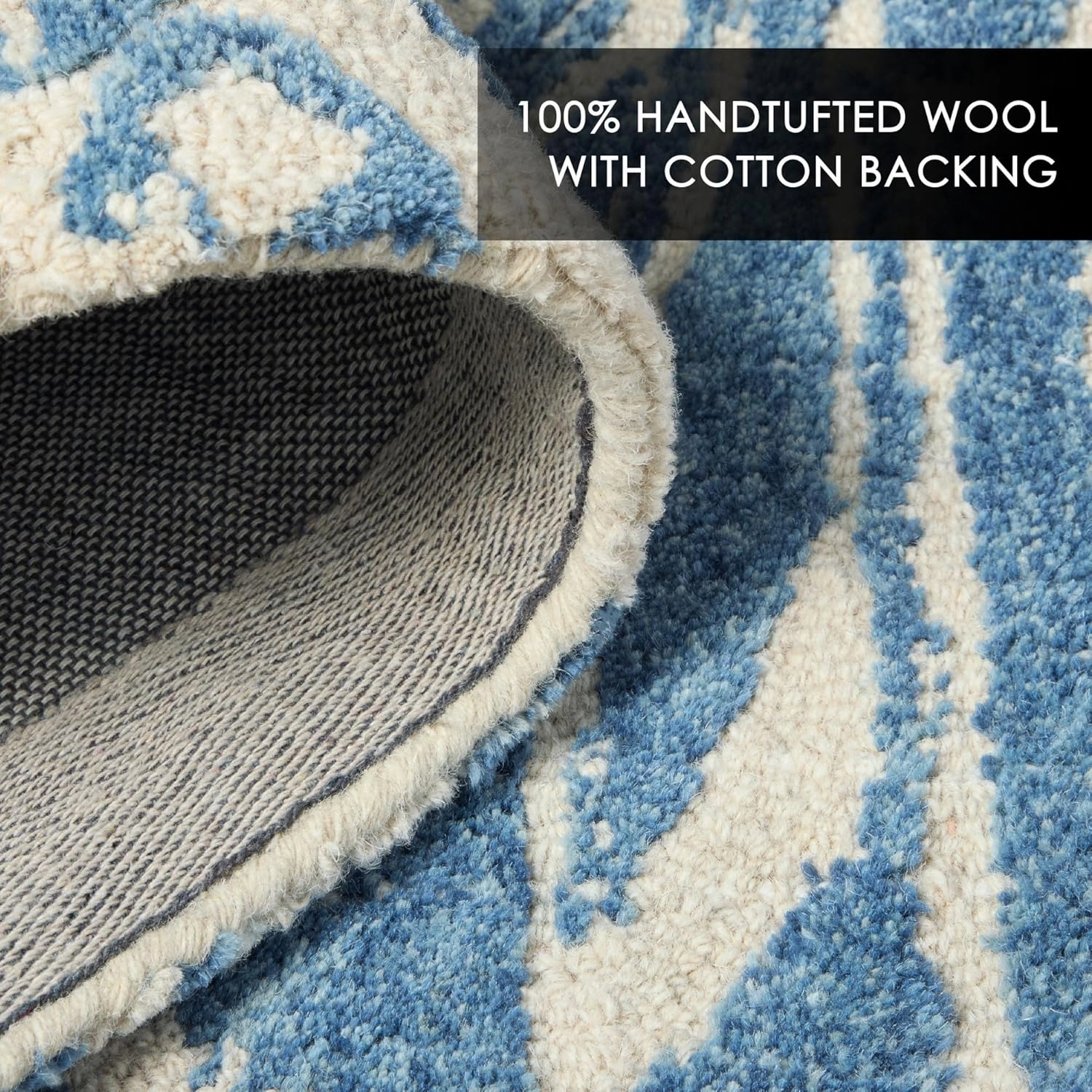 Nicole Miller New York Mod Damask Chambray Handcrafted Area Rug, 100% Wool Rug, Blue, 5'x7’