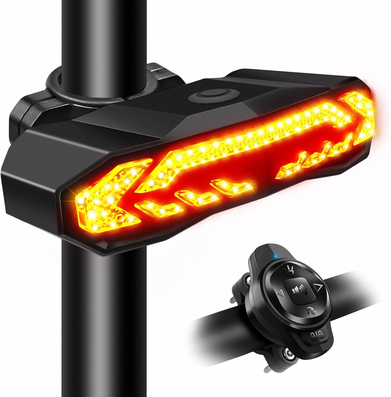 NineLeaf Smart Bike Tail Light with Turn Signals, Anti-Theft Bike Alarm with Electric Bell Automatic Brake Light,Remote Control Rear Light USB Rechargeable Safety Warning Cycling Light IP65 Waterproof