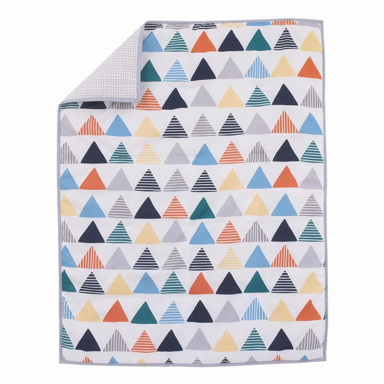 NoJo Little Love Navy, Orange, Grey and Yellow Triangles 3 Piece Crib Bedding Set - Comforter, Fitted Crib Sheet and Dust Ruffle
