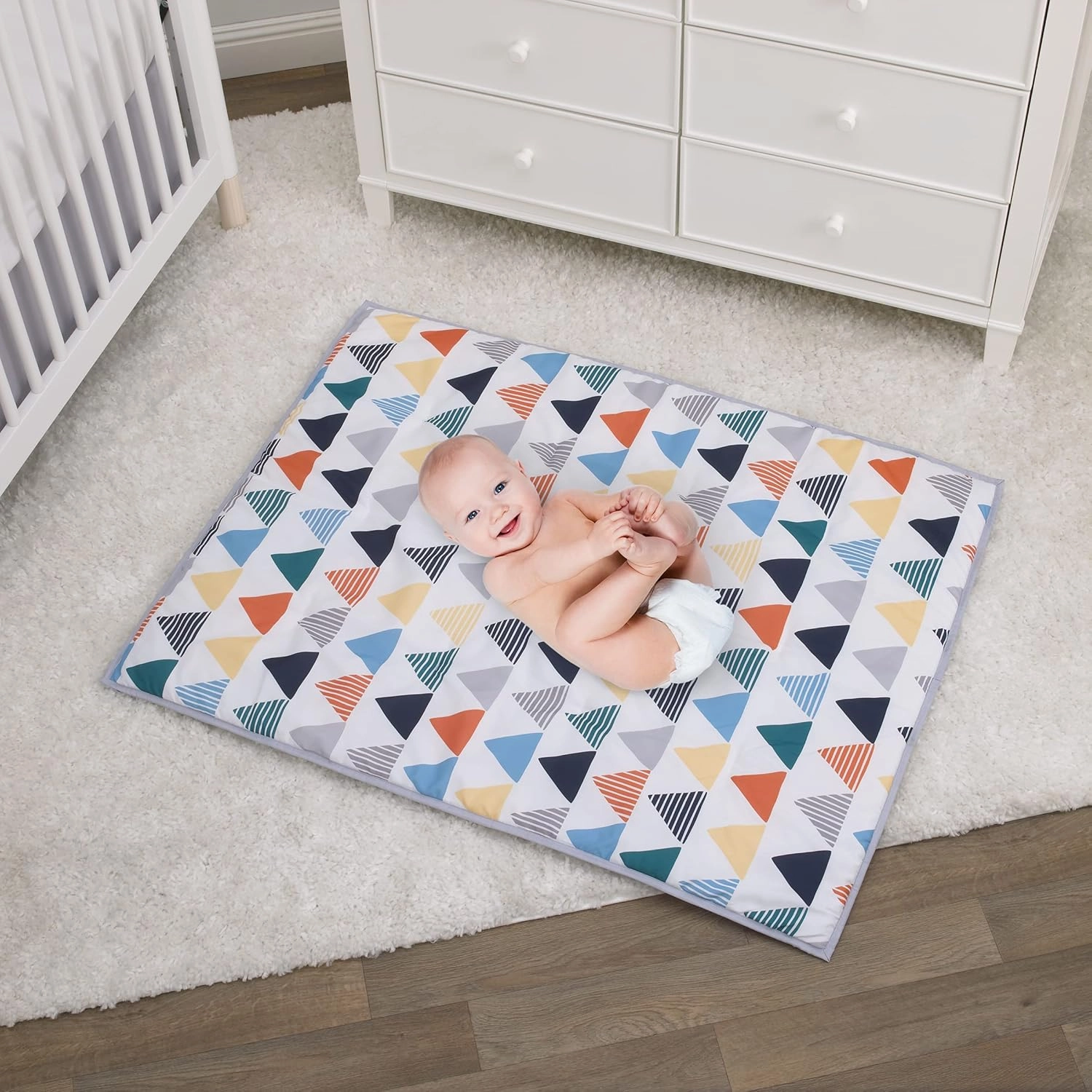 NoJo Little Love Navy, Orange, Grey and Yellow Triangles 3 Piece Crib Bedding Set - Comforter, Fitted Crib Sheet and Dust Ruffle