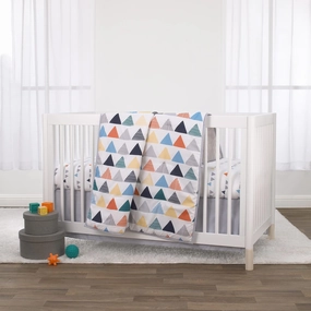 NoJo Little Love Navy, Orange, Grey and Yellow Triangles 3 Piece Crib Bedding Set - Comforter, Fitted Crib Sheet and Dust Ruffle