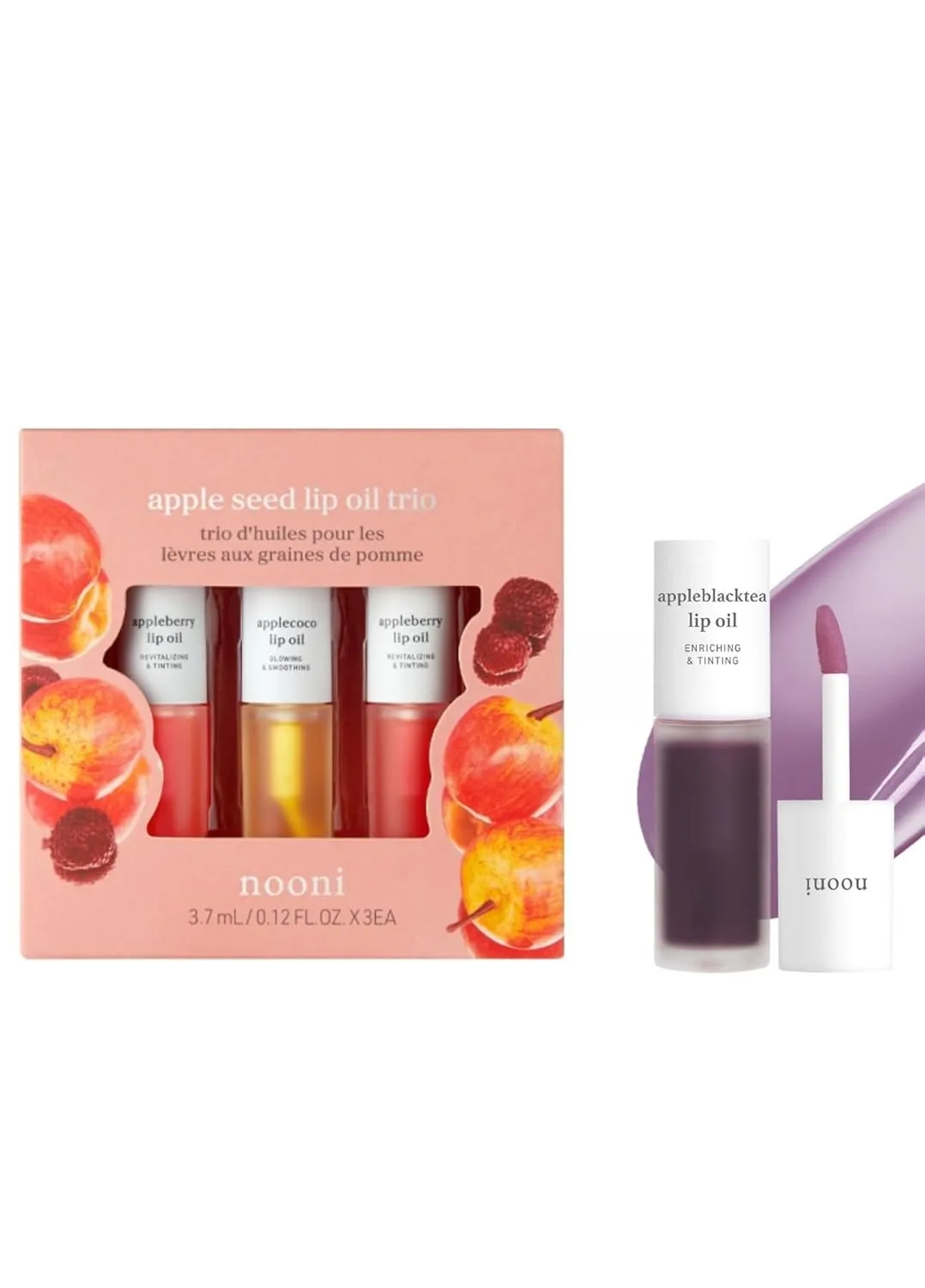 NOONI Korean Hydrating Lip Oil Gift Set - Appleseed Lip Oil Trio, 0.12 Fl Oz x 3ea   Korean Hydrating Lip Oil - Appleblacktea, 0.12 FL Oz Bundle