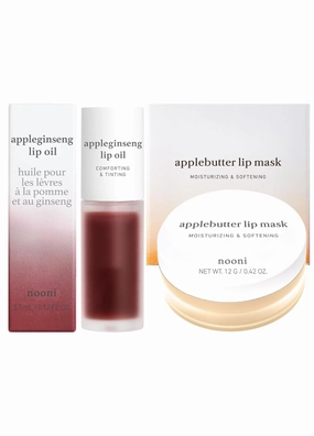 NOONI Best Lip Duo - Korean Appleginseng Lip Oil & Applebutter lip mask | Lip stain, Shear Butter, Vitamins, Nourishing Treatment for Dry Lips, Overnight Moisturizer