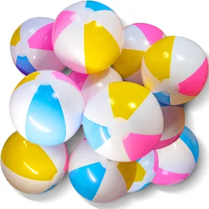 Novelty Place Inflatable Beach Balls - 12 Pack, 12" White Panels Alternate with Macaron Colors, Leak-Proof PVC - Summer Beach Pool Party Supplies, Fun Floating Toys for Teenagers, Adults
