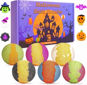 NPET Halloween Bath Bombs for Kids 6pcs Spooky Themed Bath Fizzies with Surprise Squishy Toys Inside Fun and Relaxing Bath Time Experience Ideal Halloween Favor for Boys and Girls