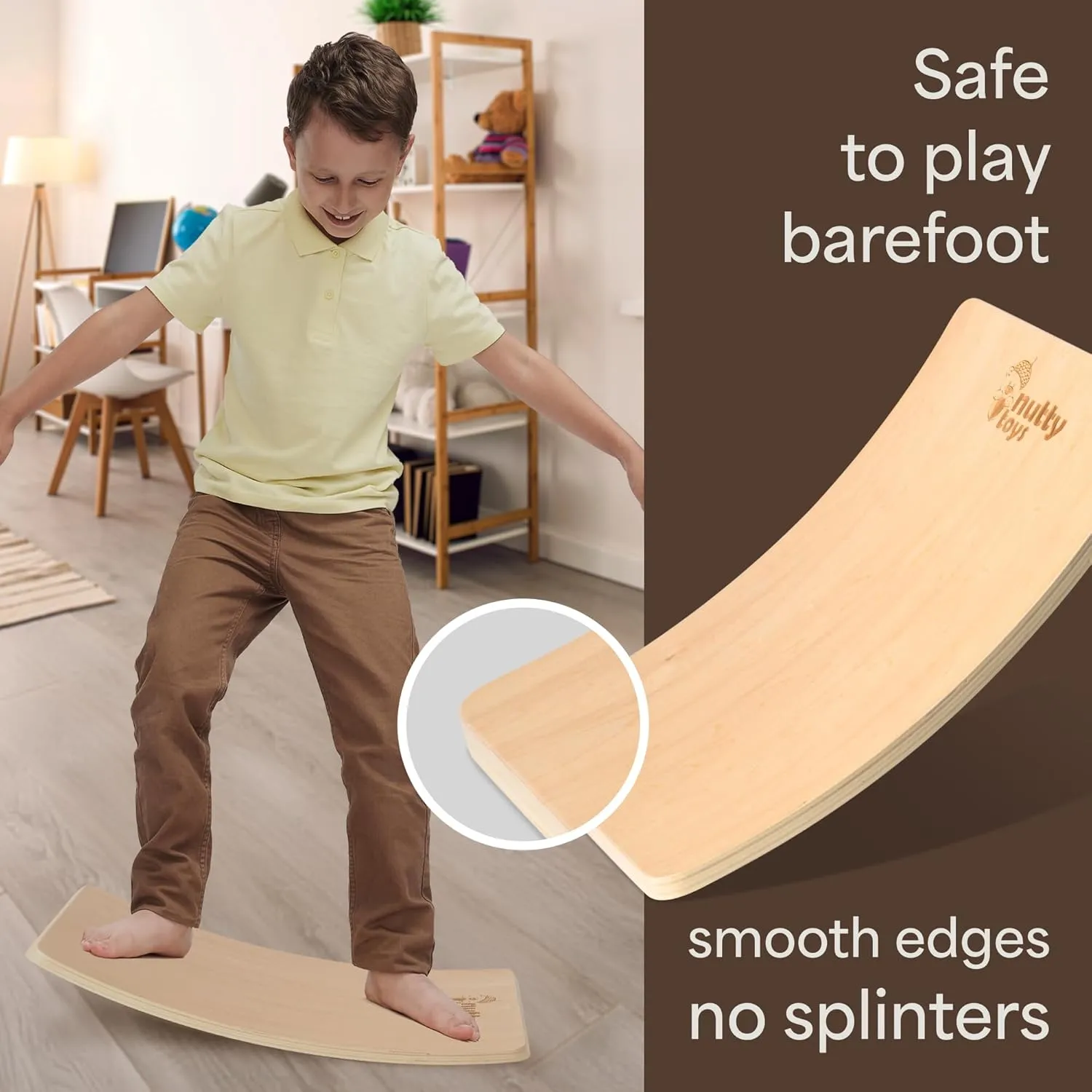 NUTTY TOYS Montessori Wooden Wobble Board for Kids & Adults -100% Natural Wood Balance Board Toddler Balancing Toy Unique Boy & Girl Open Ended Toy Best Christmas Stocking Stuffer Gifts Idea 2024