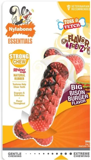 Nylabone Bison Flavour Rubber Braid Bone Dog Chew Toy, Small