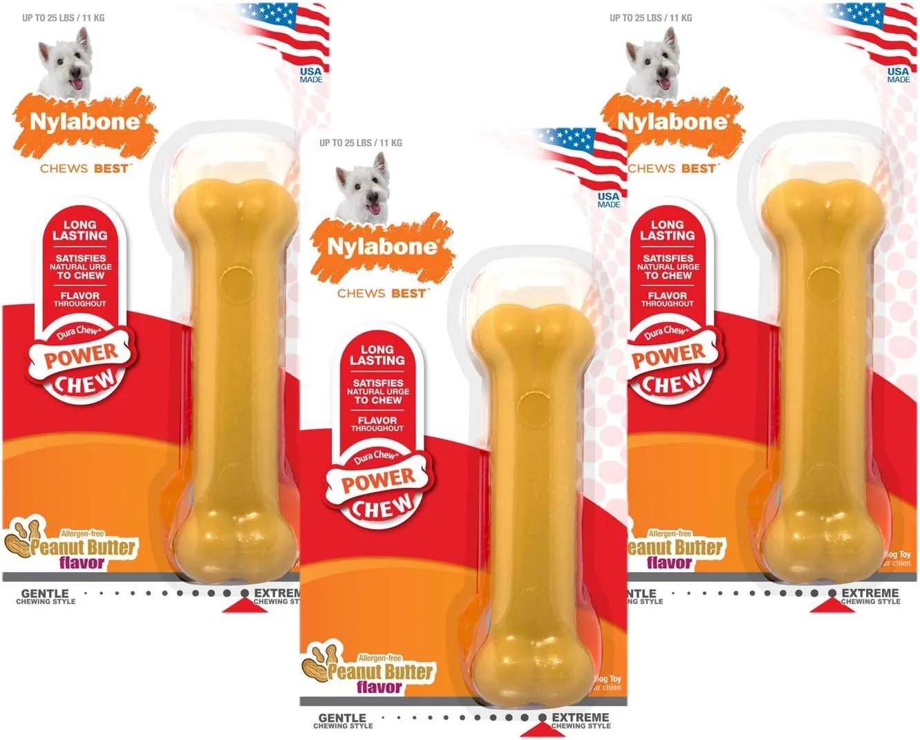 Nylabone Dura Chew Dog Chew Bones (Peanut Butter, 3-Bones)