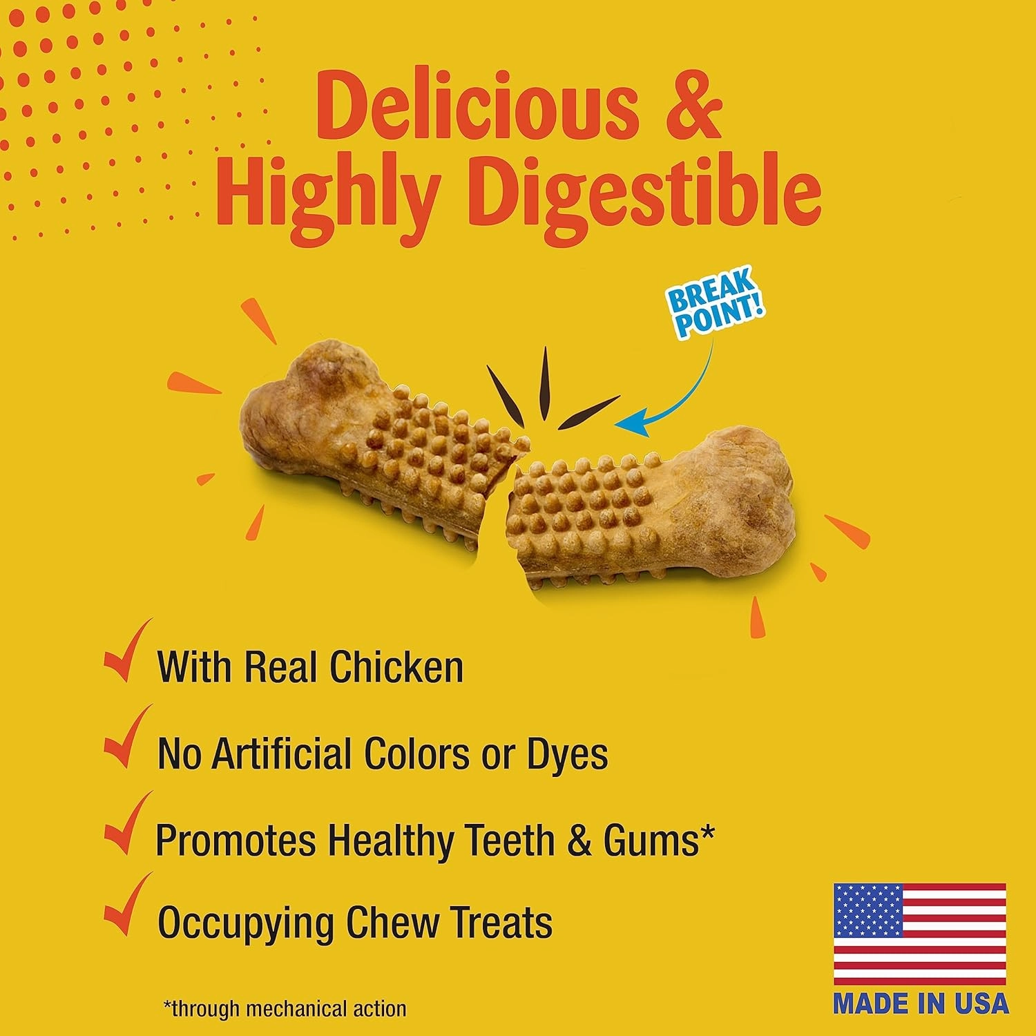Nylabone Nubz Natural Edible Dog Chew Treats for Large Dogs, Long Lasting Dog Bones Made in USA, Chicken Flavor Dental Chews, For Dogs Up to 50 lbs. (18 Count)