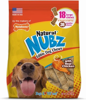 Nylabone Nubz Natural Edible Dog Chew Treats for Large Dogs, Long Lasting Dog Bones Made in USA, Chicken Flavor Dental Chews, For Dogs Up to 50 lbs. (18 Count)