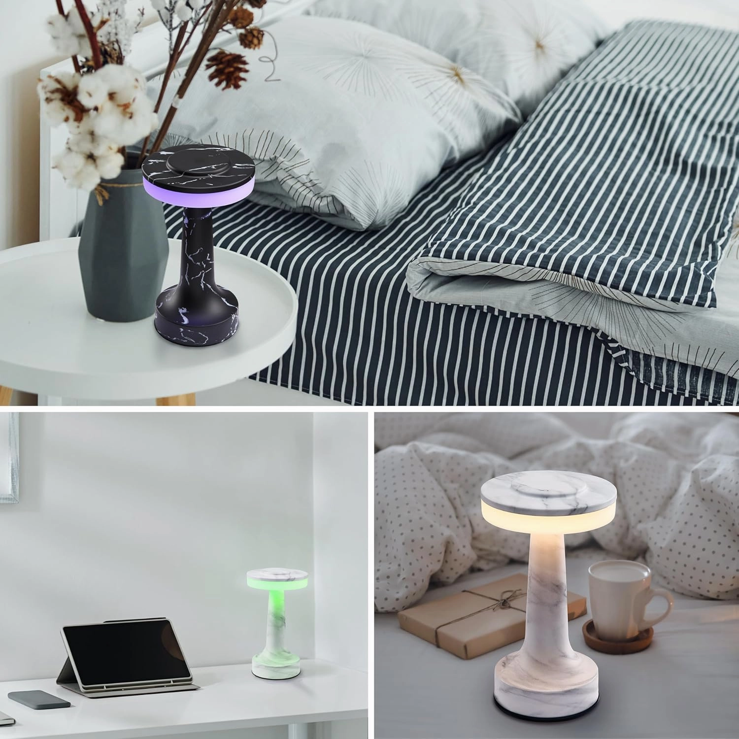 O’Bright Portable LED Table Lamp with Touch Sensor, RGB Light, Dimmable, Rechargeable Battery, Night Light for Kids Nursery, Nightstand Lamp, Bedside Lamp, Black Marble