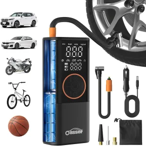 Oasser Tire Inflator Portable Air Compressor, Air Pump For Car Tires, Dual-Display Screen, 150PSI 6000mAh, Auto Shut-Off Function, 3m Car DC 12V Cord, LED Light, Storage Bag, for Auto Motor Bike Balls
