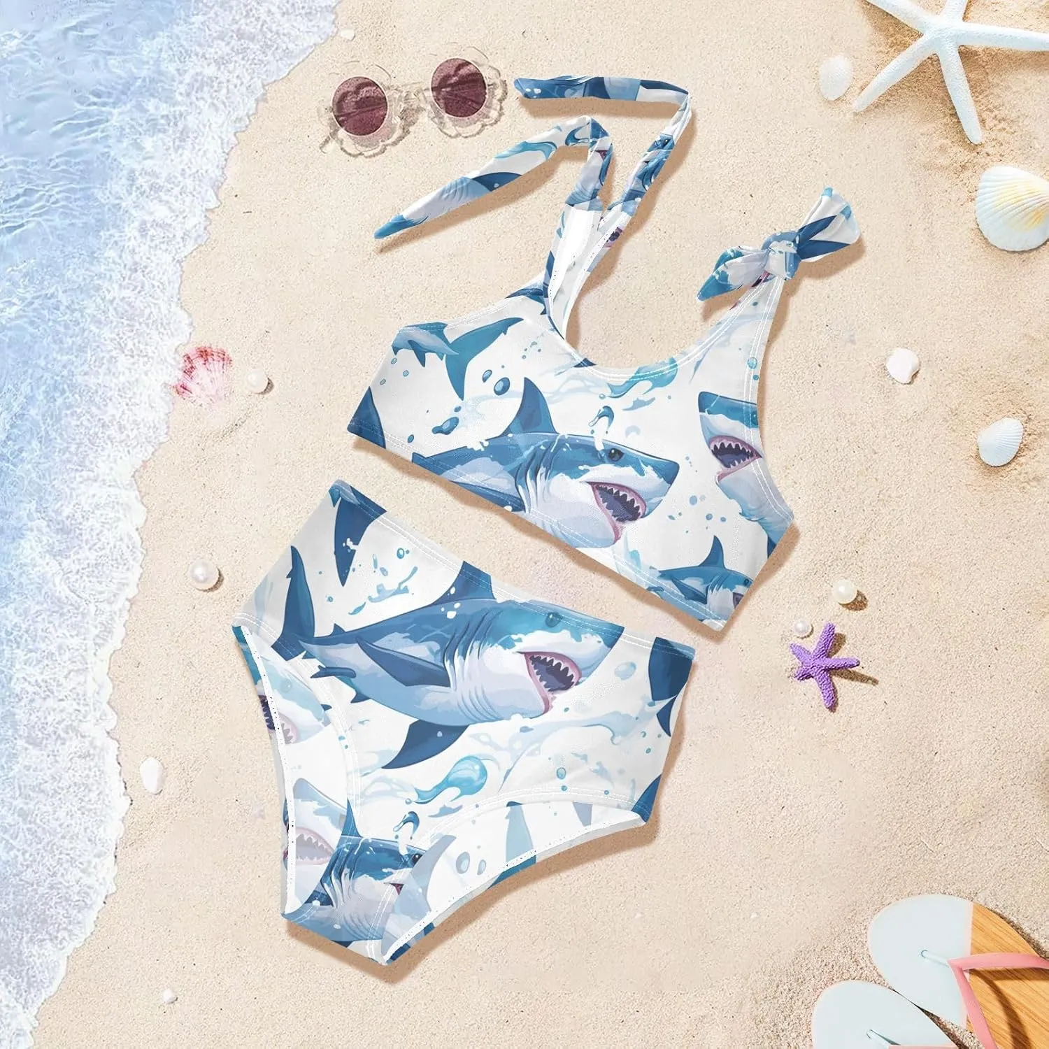 Ocean Fish sea Masco Girls' Two Pieces Kids Bikini Set Beach Bathing Suit Swimming Suits Cute Shoulder Strap