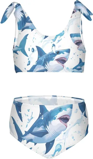 Ocean Fish sea Masco Girls' Two Pieces Kids Bikini Set Beach Bathing Suit Swimming Suits Cute Shoulder Strap
