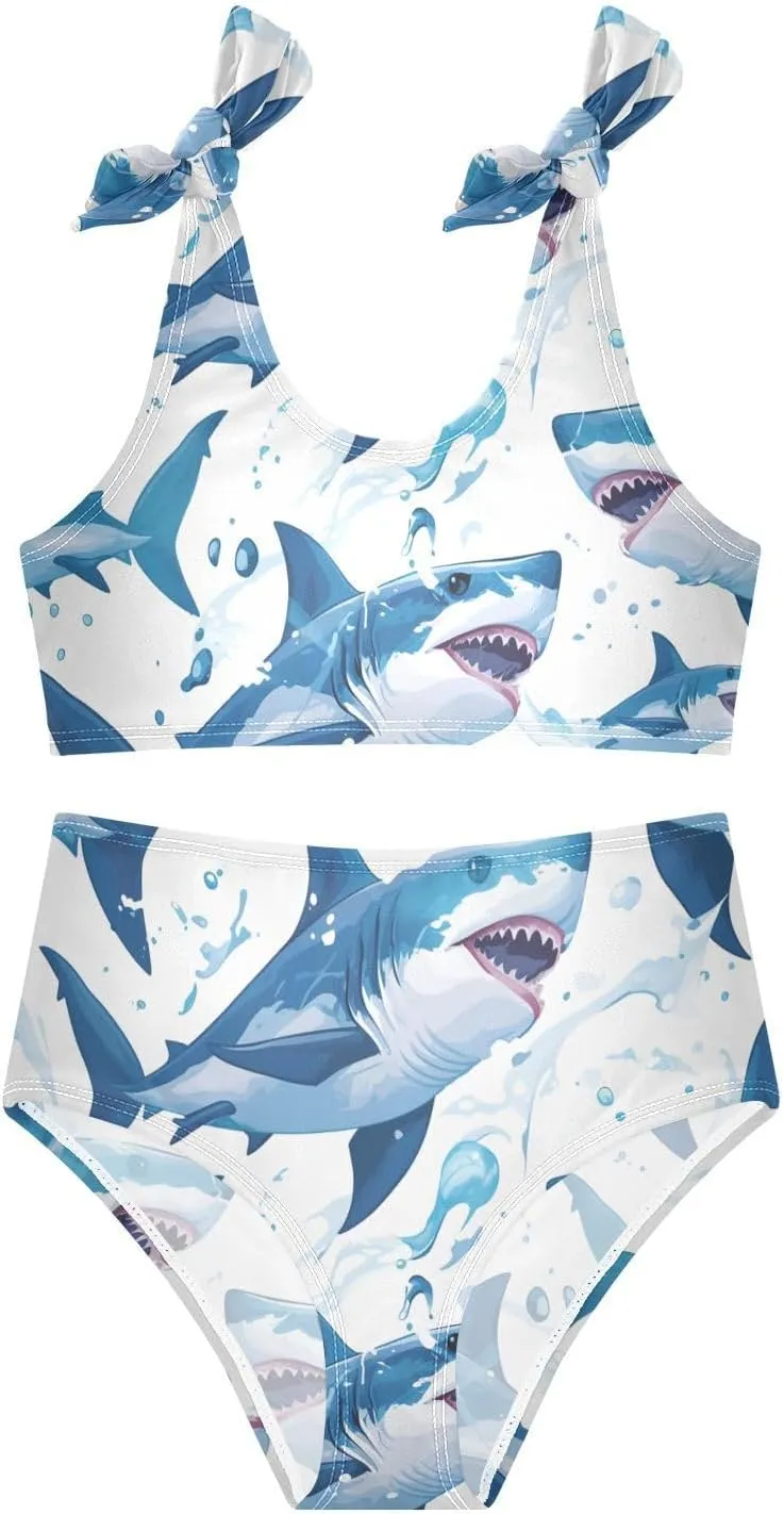 Ocean Fish sea Masco Girls' Two Pieces Kids Bikini Set Beach Bathing Suit Swimming Suits Cute Shoulder Strap