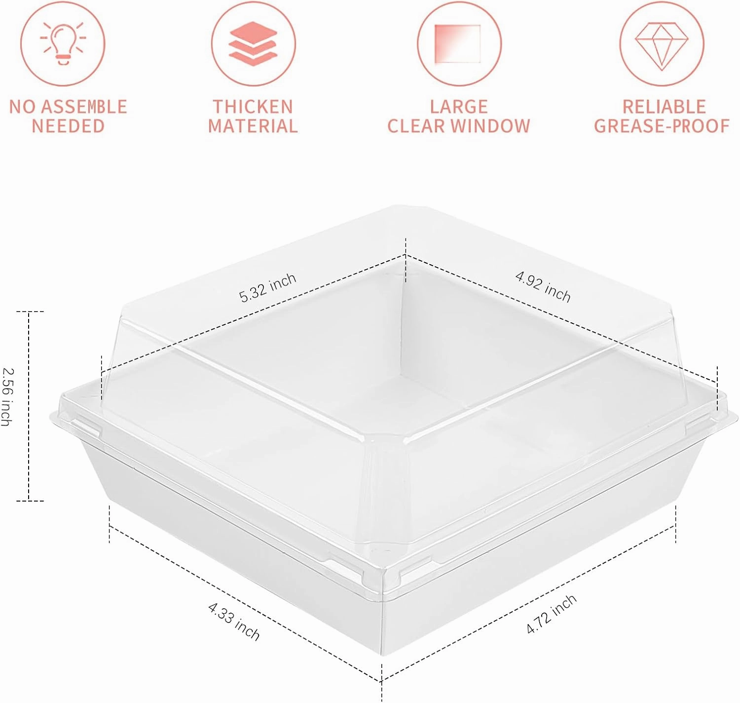 Ocmoiy Small Charcuterie Boxes with Clear Lids, To Go Paper Disposable Food Containers, 5 Inches Bakery Dessert Boxes for Sandwich, Cookie, Pastry, Cake Slice (White, 50ct)
