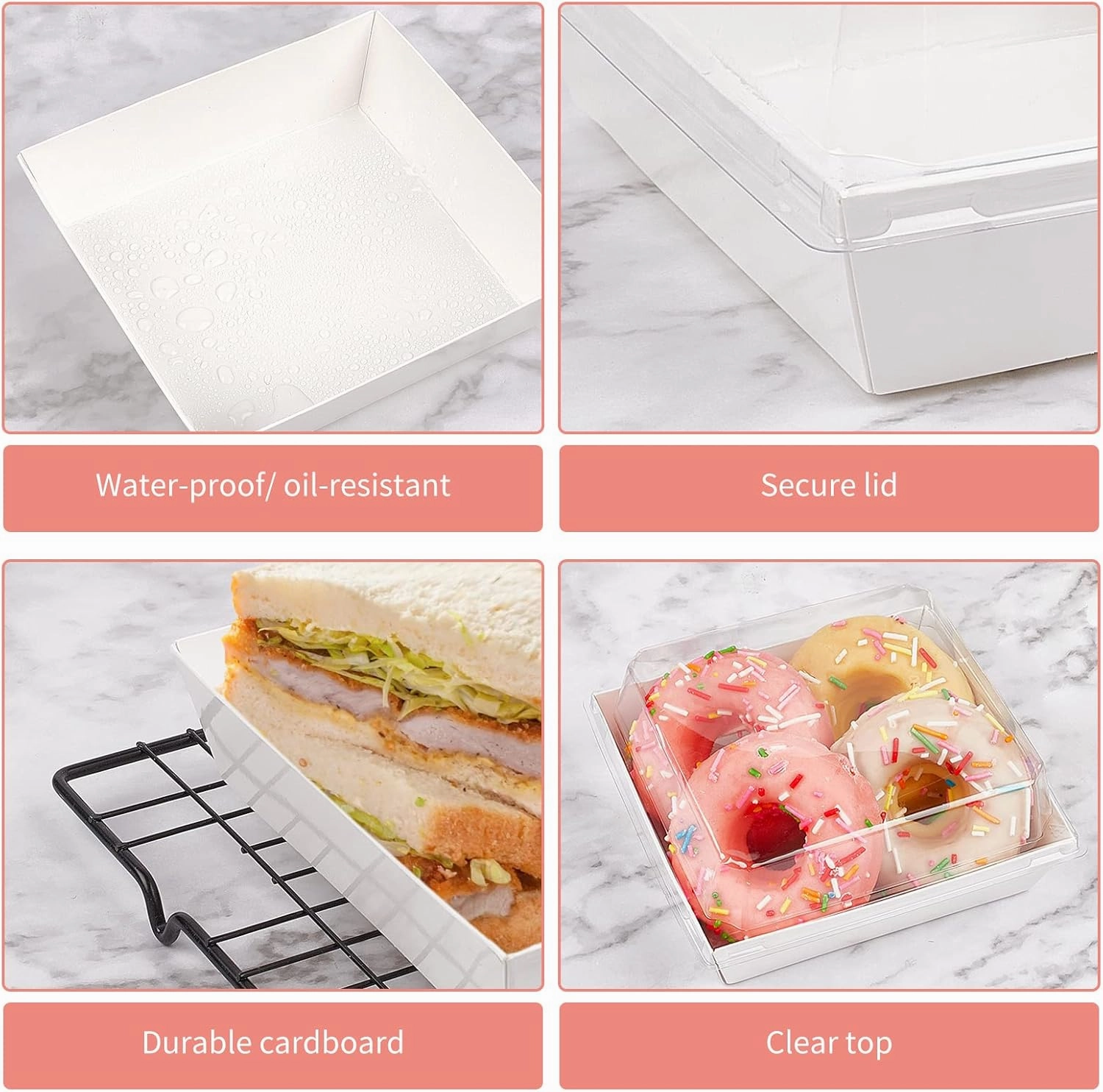 Ocmoiy Small Charcuterie Boxes with Clear Lids, To Go Paper Disposable Food Containers, 5 Inches Bakery Dessert Boxes for Sandwich, Cookie, Pastry, Cake Slice (White, 50ct)