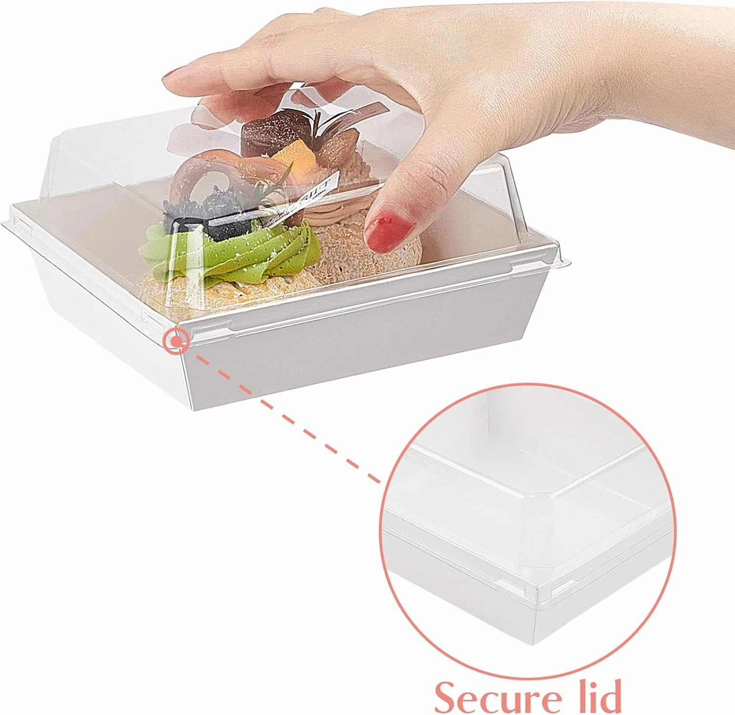 Ocmoiy Small Charcuterie Boxes with Clear Lids, To Go Paper Disposable Food Containers, 5 Inches Bakery Dessert Boxes for Sandwich, Cookie, Pastry, Cake Slice (White, 50ct)