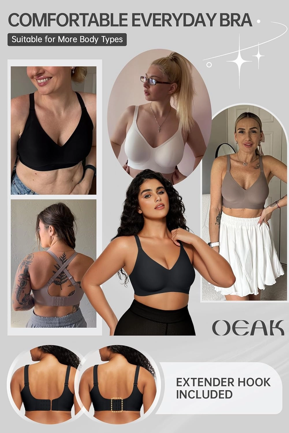 OEAK Women Comfortable Push Up Bras Wireless Seamless Full Coverage Bralette Buttery Soft Everyday Tshirt Bra Convertible Bra
