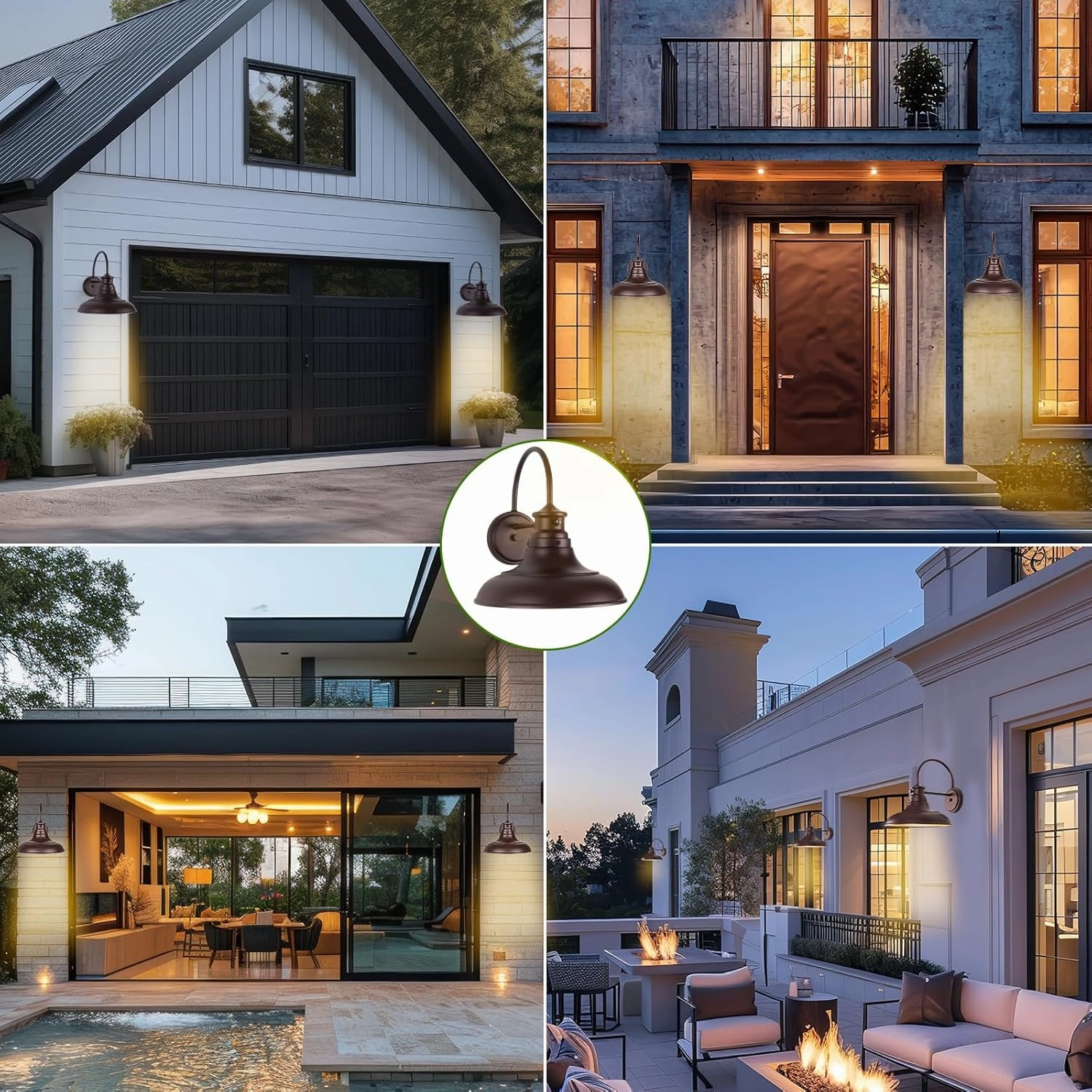Oil Rubbed Bronze Dusk to Dawn LED Outdoor Barn Lights - Farmhouse Gooseneck Exterior Wall Lighting Fixture, 12" Porch Lights, Outside Wall Lights for House Garage Patio Doorway (13W 2700K), 2 Pack
