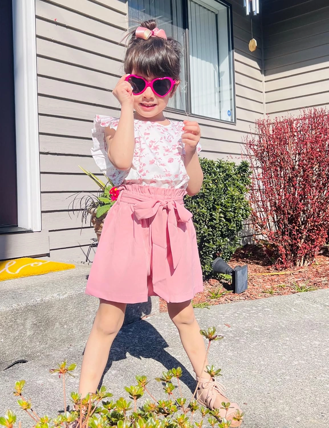 oklady Toddler Girl Clothes Ruffle Floral Embroidery Shirt and Shorts Set