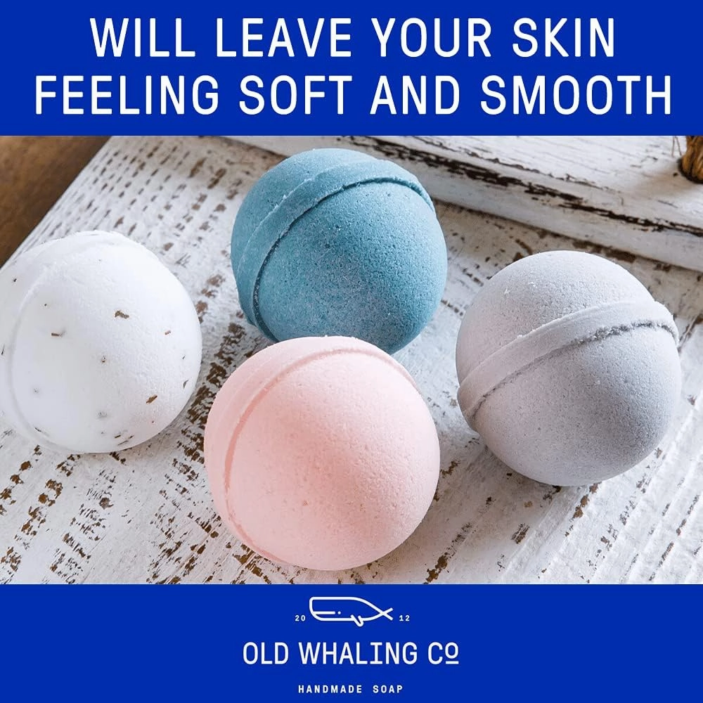 Old Whaling Co Bergamot and Grapefruit Bath Bomb – Set of 4 – Handmade Bath Soak with Epsom Salts – Cleansing, Soothing and Moisturizing Fizz – Fruity, Citrus Scent, 8 oz