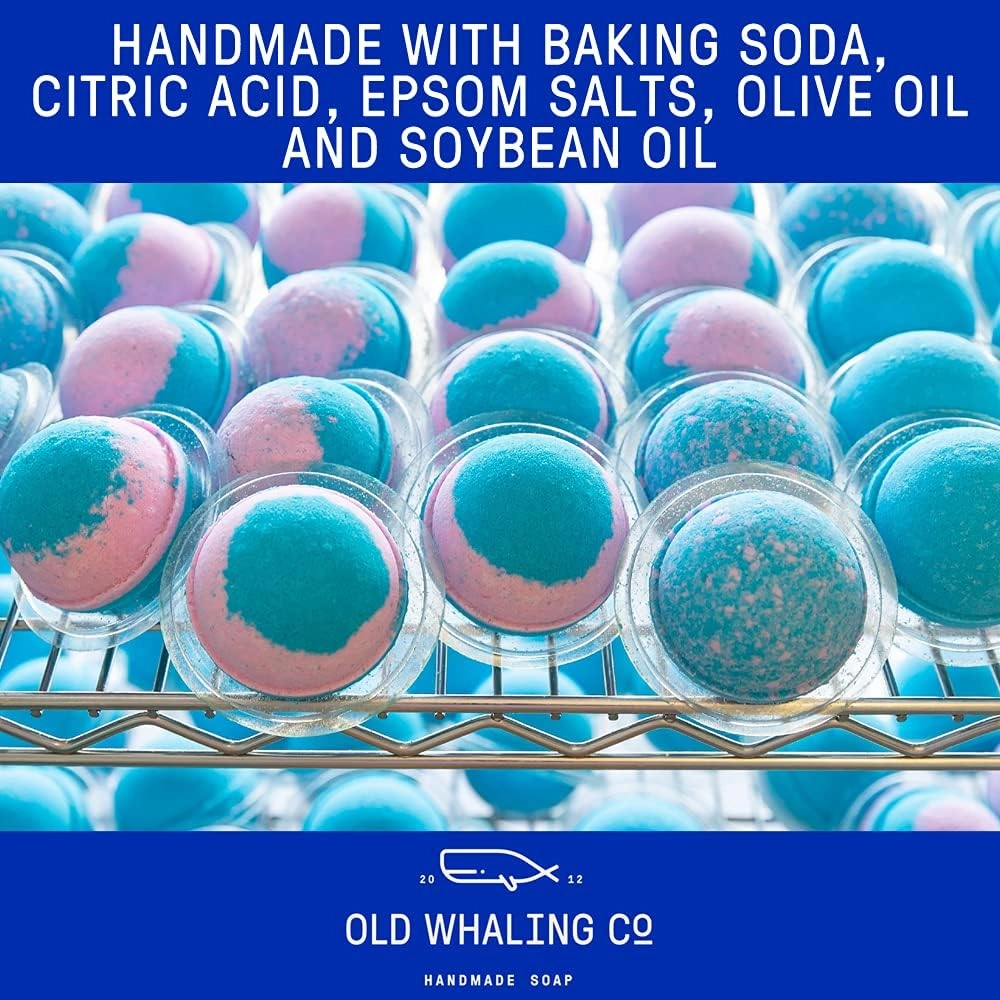 Old Whaling Co Bergamot and Grapefruit Bath Bomb – Set of 4 – Handmade Bath Soak with Epsom Salts – Cleansing, Soothing and Moisturizing Fizz – Fruity, Citrus Scent, 8 oz