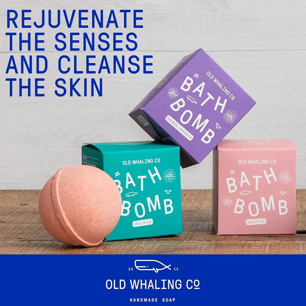 Old Whaling Co Magnolia Bath Bomb – Set of 4 – Handmade Bath Soak with Epsom Salts – Cleansing, Soothing and Moisturizing Fizz – Magnolia Blossom and Sweet Peony Scent, 8 oz