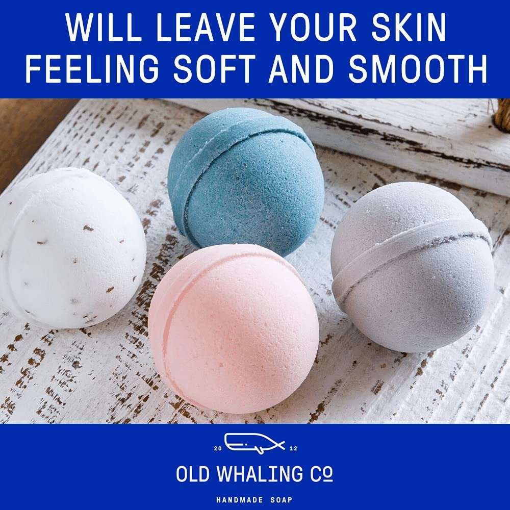 Old Whaling Co Magnolia Bath Bomb – Set of 4 – Handmade Bath Soak with Epsom Salts – Cleansing, Soothing and Moisturizing Fizz – Magnolia Blossom and Sweet Peony Scent, 8 oz