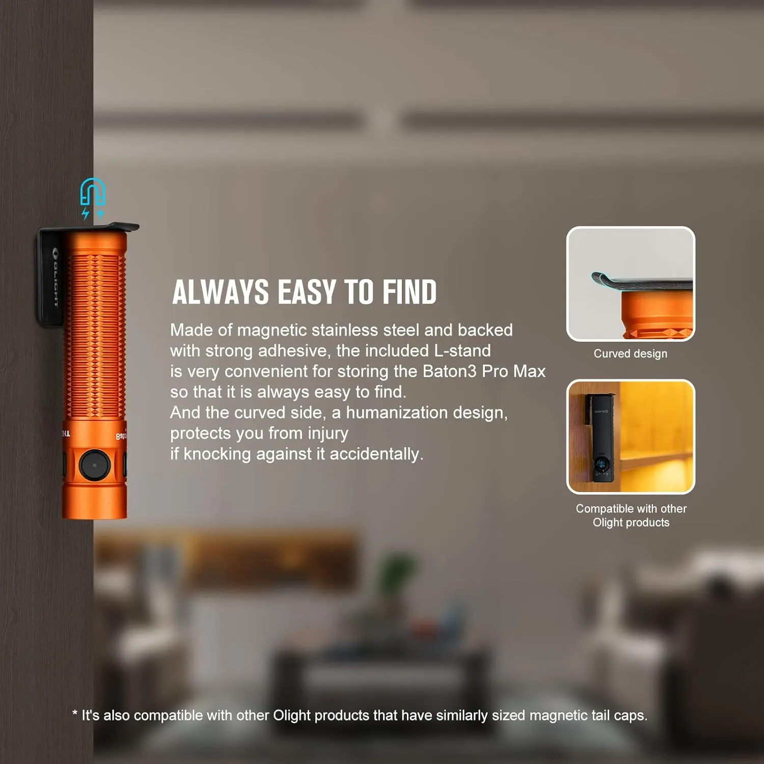 OLIGHT Baton3 Pro Max Flashlight, Rechargeable Compact EDC with Safety Proximity Sensor, 2500 LED High Lumens, Suitable for Camping, Hiking, Emergency (Orange Cool White)