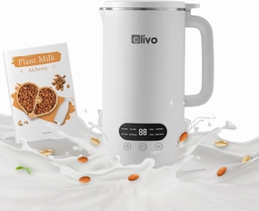 OLIVO CB1000 Automatic Nut Milk Maker - Almond, Cashew, Soy & Oat Milk Maker - Smoothie Blender - Soup Maker, 35 Oz, 9 Functions, 304 Stainless Steel, Safety Sensor, Spill-Proof, Easy Use (White)