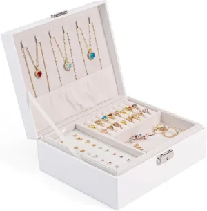 One Modern May Jewelry Box with Lock and Key for Teen Girls College Students and Women with Lift Out Tray and Silver Lock - 9 x 7.5 x 3.4 inches