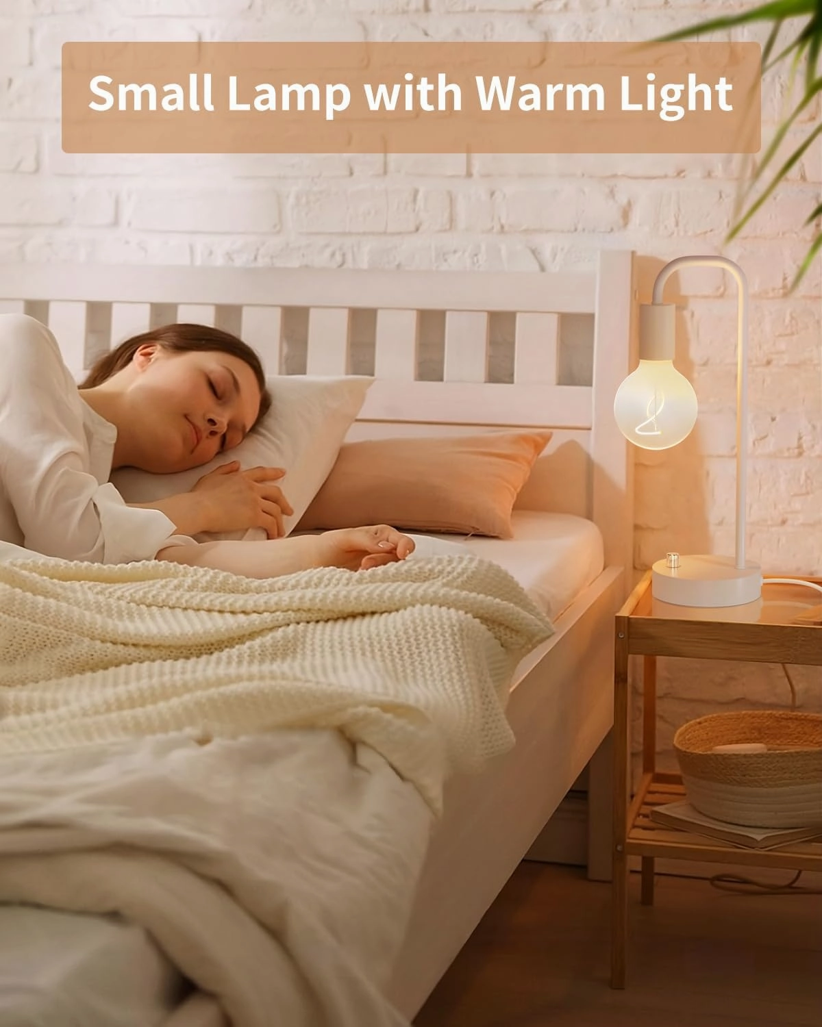 ONEWISH Industrial Small Table Lamp for Bedroom, Fully Dimmable Modern Beside Lamps with 2700K Warm Light Bulb for Kids Reading, White Nightstand Lamps for Living Room, Dorm,Home Office