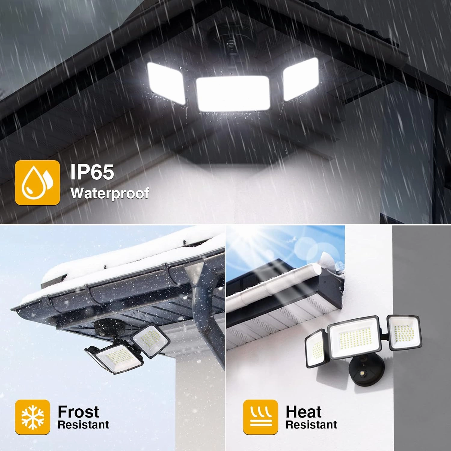 Onforu 100W Dusk to Dawn Outdoor Lighting, 9000LM Exterior Led Flood Lights, IP65 Waterproof 3 Adjustable Heads Security Black Lights Fixture, 6500K Photocell Floodlights for Garage, Patio, Yard