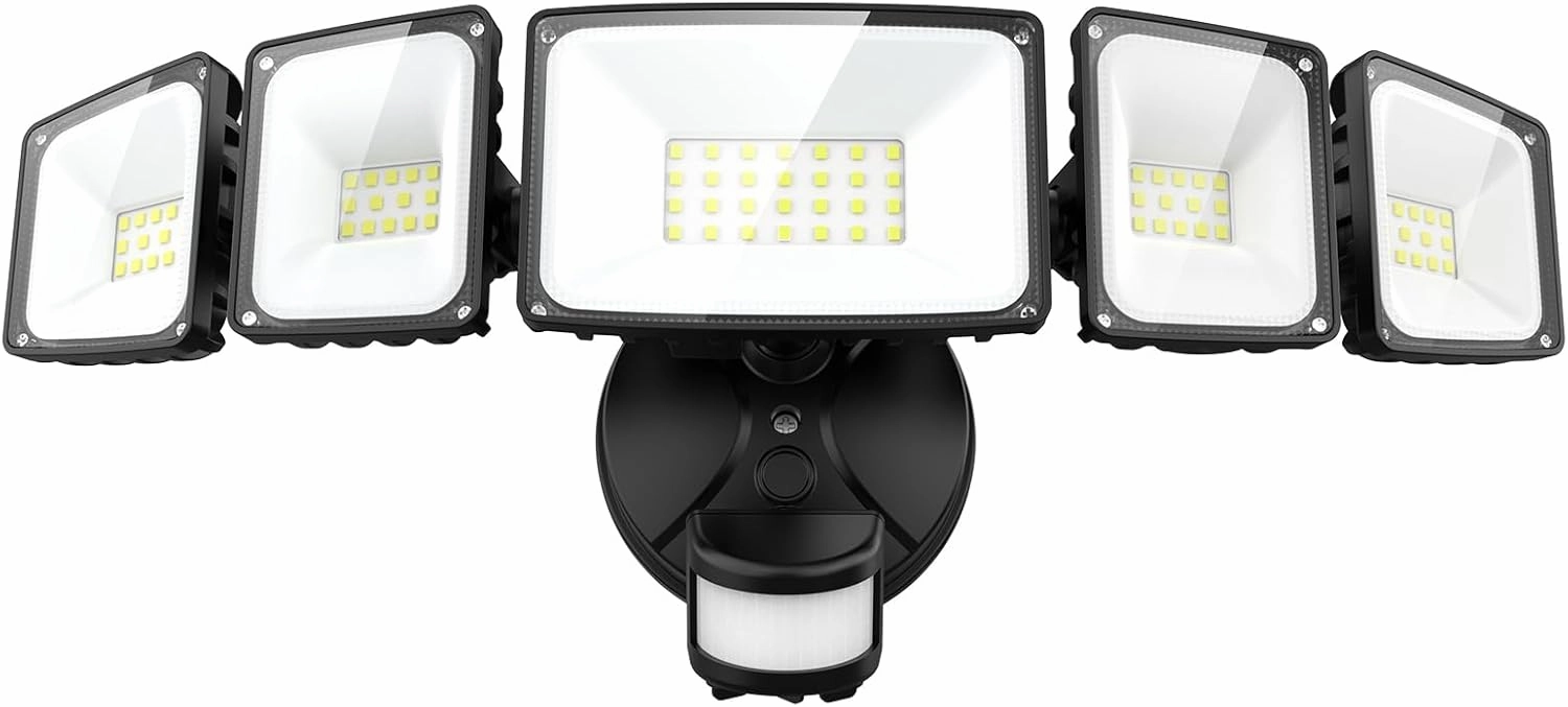 Onforu 5 Heads 55W LED Security Lights Motion Sensor Outdoor, 360° Wide Angle Wide Illumination, 5000LM Flood Light, 6500K, IP65 Waterproof, Hardwired Wall Light for Garage, Yard, Porch, Entryway
