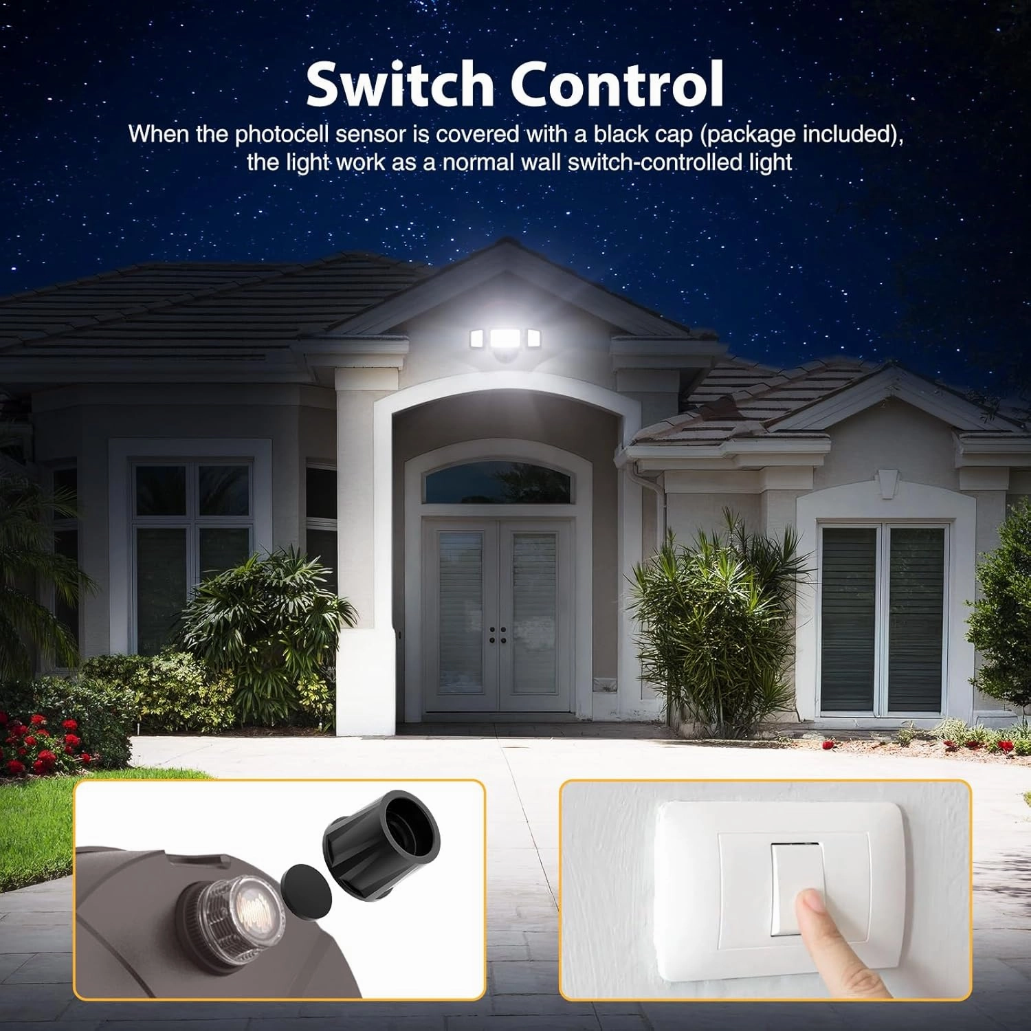 Onforu 60W LED Dusk to Dawn Outdoor Lighting, 6000LM Exterior Flood Light, IP65 Waterproof Outdoor 3 Adjustable Heads Photocell Security Lights Fixture, 6500K Floodlights for Garage, Patio, Yard
