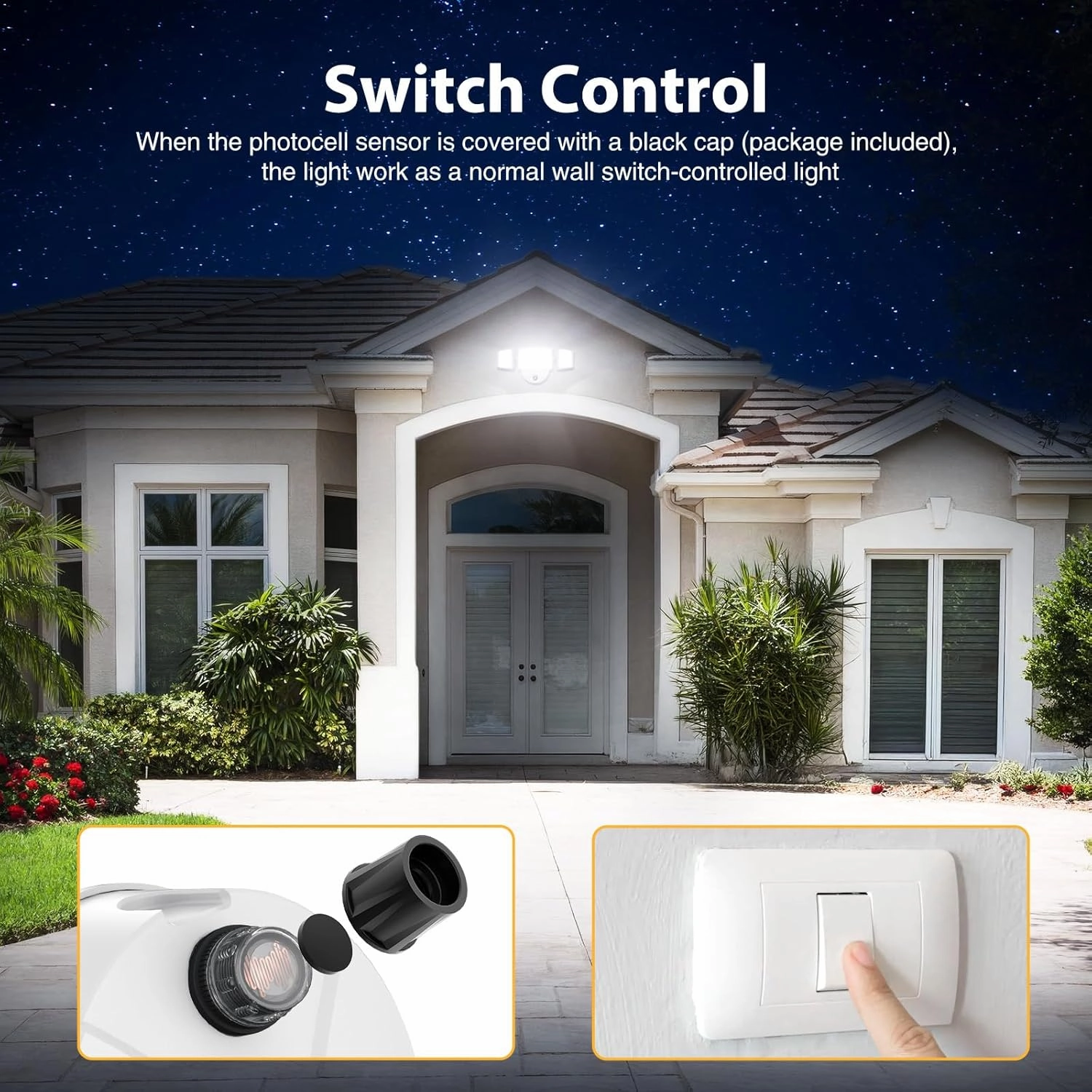 Onforu 60W LED Dusk to Dawn Outdoor Lighting, 6000LM Exterior Flood Lights, IP65 Waterproof Outdoor 3 Adjustable Heads Photocell Lights Fixture, 6500K Daylight Floodlights for Garage, Patio, Yard