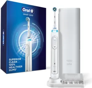 Oral-B Smart 5000 Rechargeable Electric Powered Toothbrush, Black with Travel Case and Bluetooth - Visible Pressure Sensor to Protect Gums - 5 Cleaning Modes - 2 Minute Timer