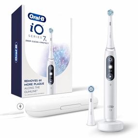 Oral-B iO Deep Clean   Protect Rechargeable Electric Toothbrush, White with a iO Series 7 Toothbrush, 2 Replacement Brush Heads, and a Charging Travel Case