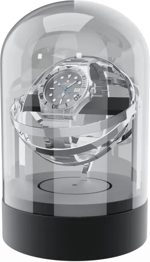 Orbit Single Watch Winder for Automatic and Mechanical Watches - Clear Transparent Box With Gyro Gyroscope for Rolex