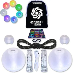 OrbPoi Pro Set - Orb Poi Pro w/Non LED Knob Handles - USB Rechargeable Contact LED Poi Balls w/ 40  Color Modes & Patterns - LED Poi Spinning Balls w/Soft Durable Cases - Flow Arts Toy, UltraPoi