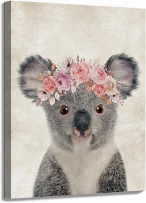 ORIDOMY Retro Koala Canvas Wall Art Country Animal Printing Funny Koala with Garland Wall Décor Rustic Home Artwork for Nursery Decor Bathroom Kitchen Kid's Room Decoration 12x16inch