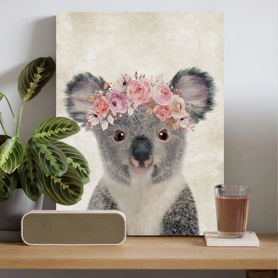 ORIDOMY Retro Koala Canvas Wall Art Country Animal Printing Funny Koala with Garland Wall Décor Rustic Home Artwork for Nursery Decor Bathroom Kitchen Kid's Room Decoration 12x16inch